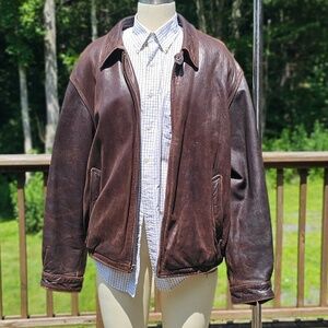 Vintage Genuine Leather Tommy Hilfiger Bomber Jacket L – Distressed Patina